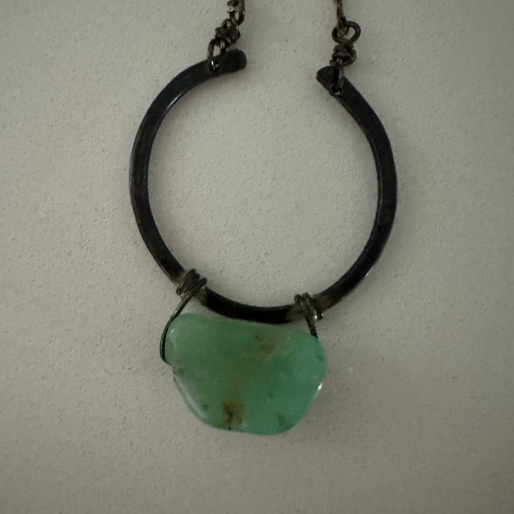 Green stone necklace with silver chain